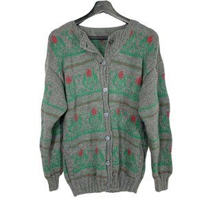 Vintage 80s Grey Grannycore Button Up Knit Cardigan Medium
